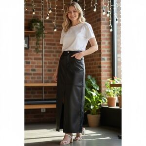 BLANK NYC Black Faux Leather Night Talk Maxi Skirt